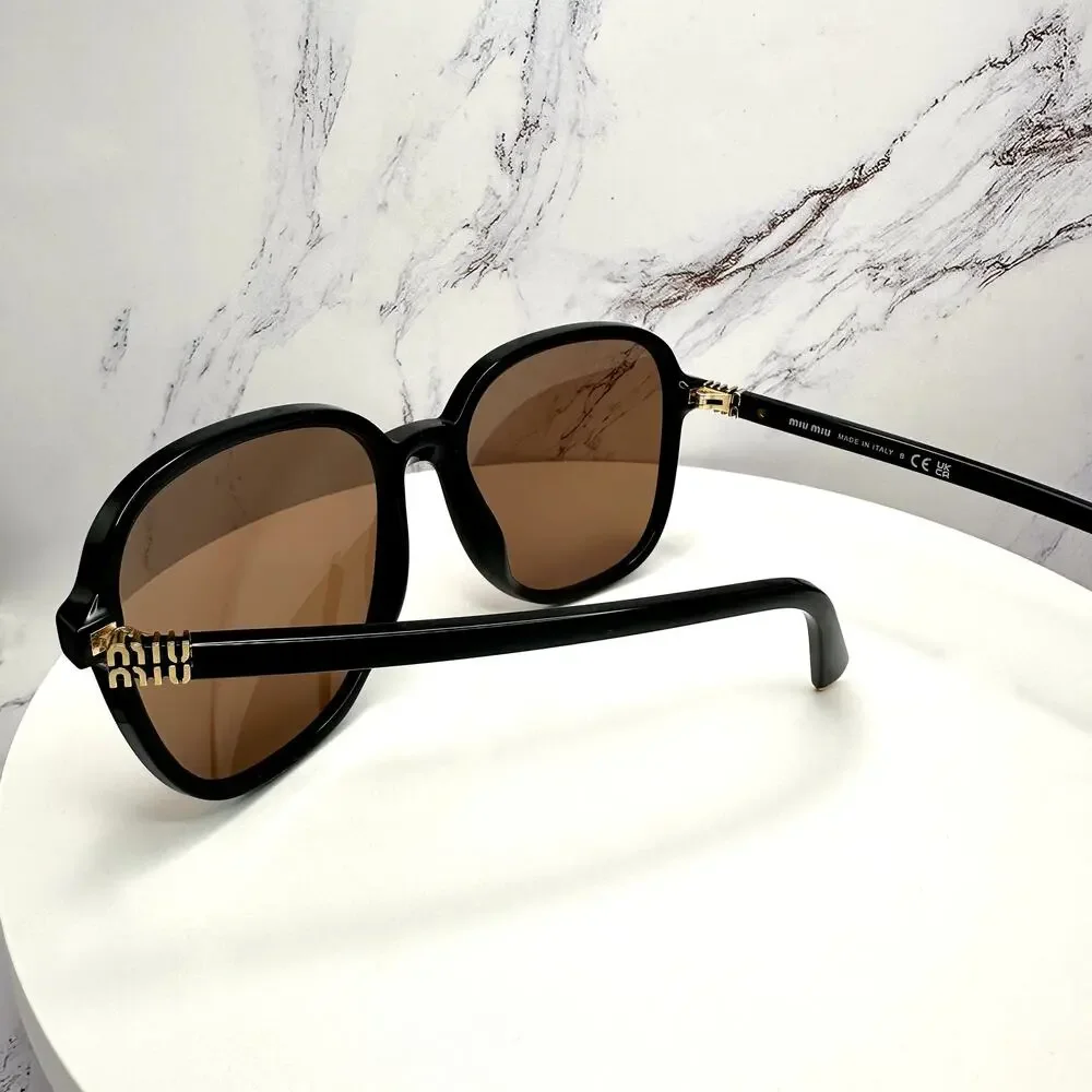 New MIU MIU Sunglasses MU B01S 16K90Q Black Brown Lens Oversized Pillow Square - Picture 8 of 16